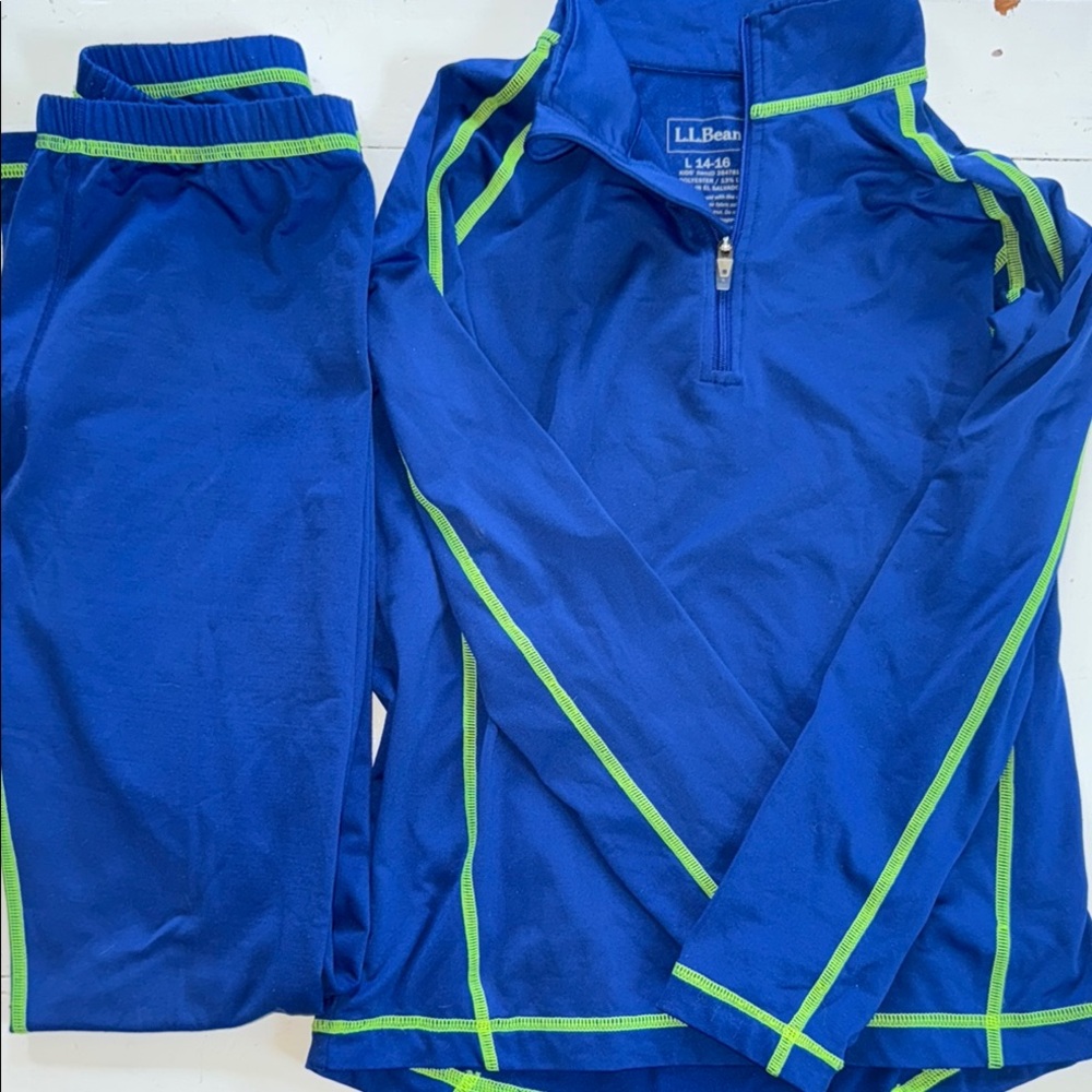 LL Bean Blue and Green Activewear Set/ Base Layer